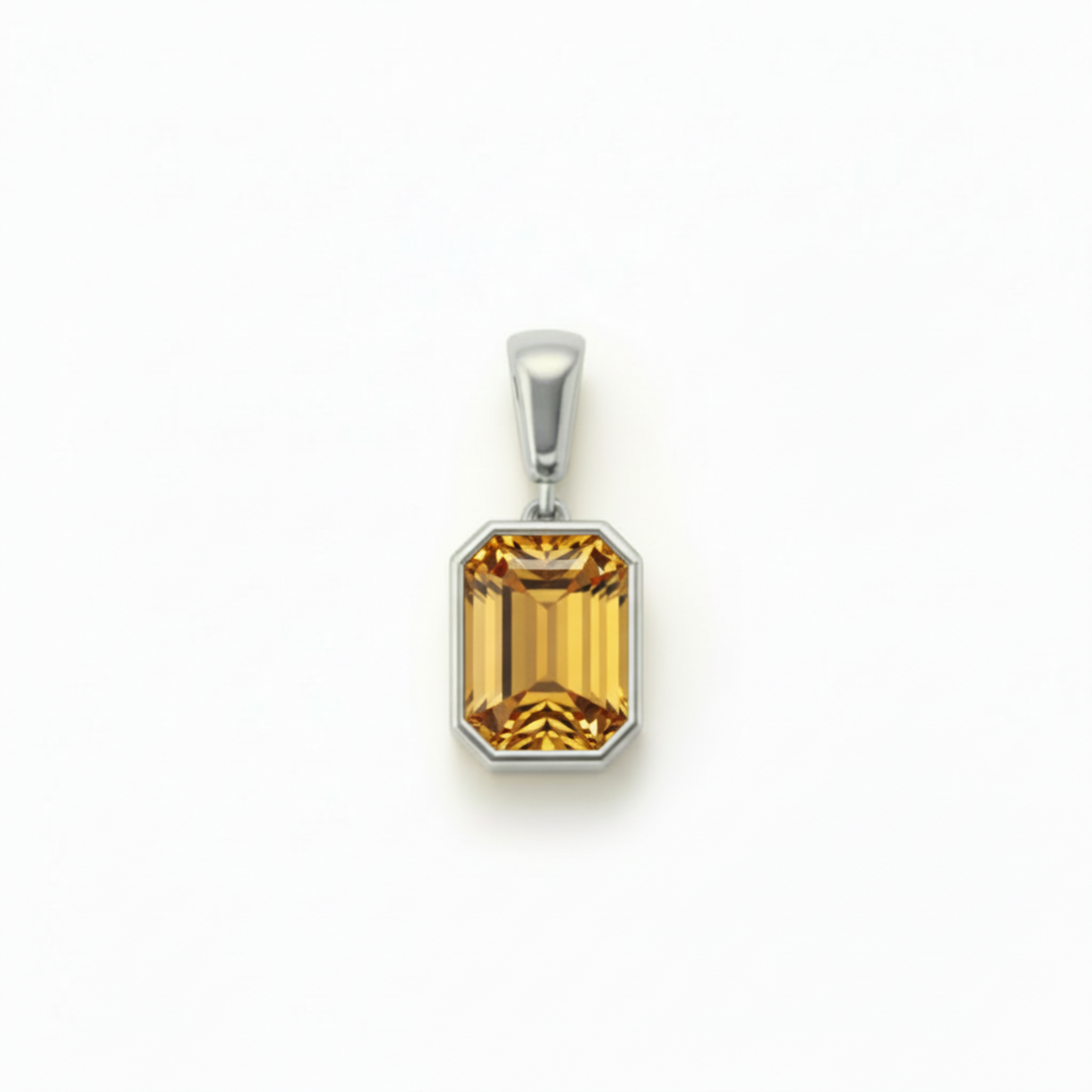 natural citrine pendant in 14k white gold emerald cut golden yellow stone | Rare Earth Jewelry