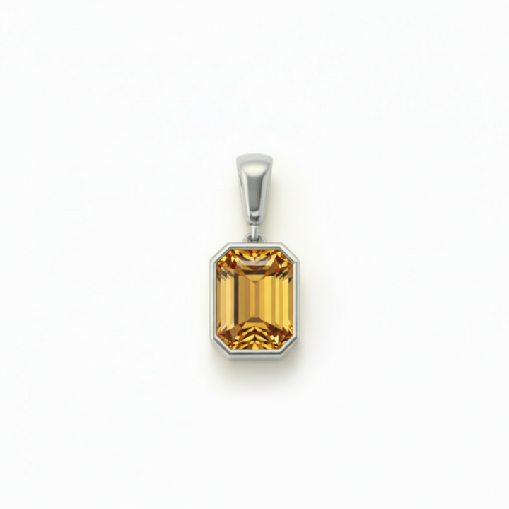 natural citrine pendant in 14k white gold emerald cut golden yellow stone | Rare Earth Jewelry