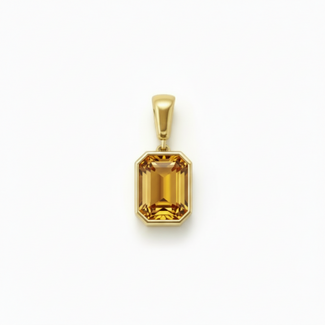 emerald cut citrine pendant 14k yellow gold bezel natural golden november birthstone | Rare Earth Jewelry