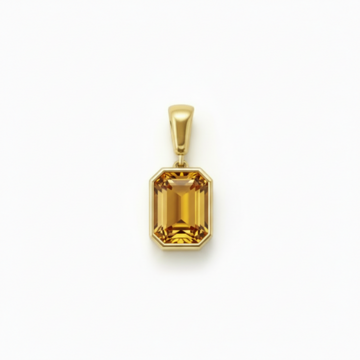 emerald cut citrine pendant 14k yellow gold bezel natural golden november birthstone | Rare Earth Jewelry