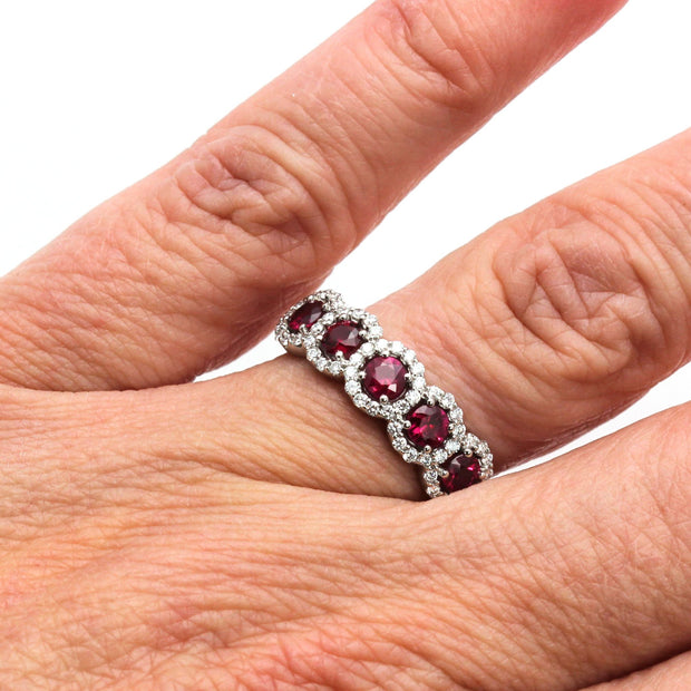 Natural Ruby Ring Wedding Ring Anniversary Band Diamond Halo Design 14K Yellow Gold - Rare Earth Jewelry