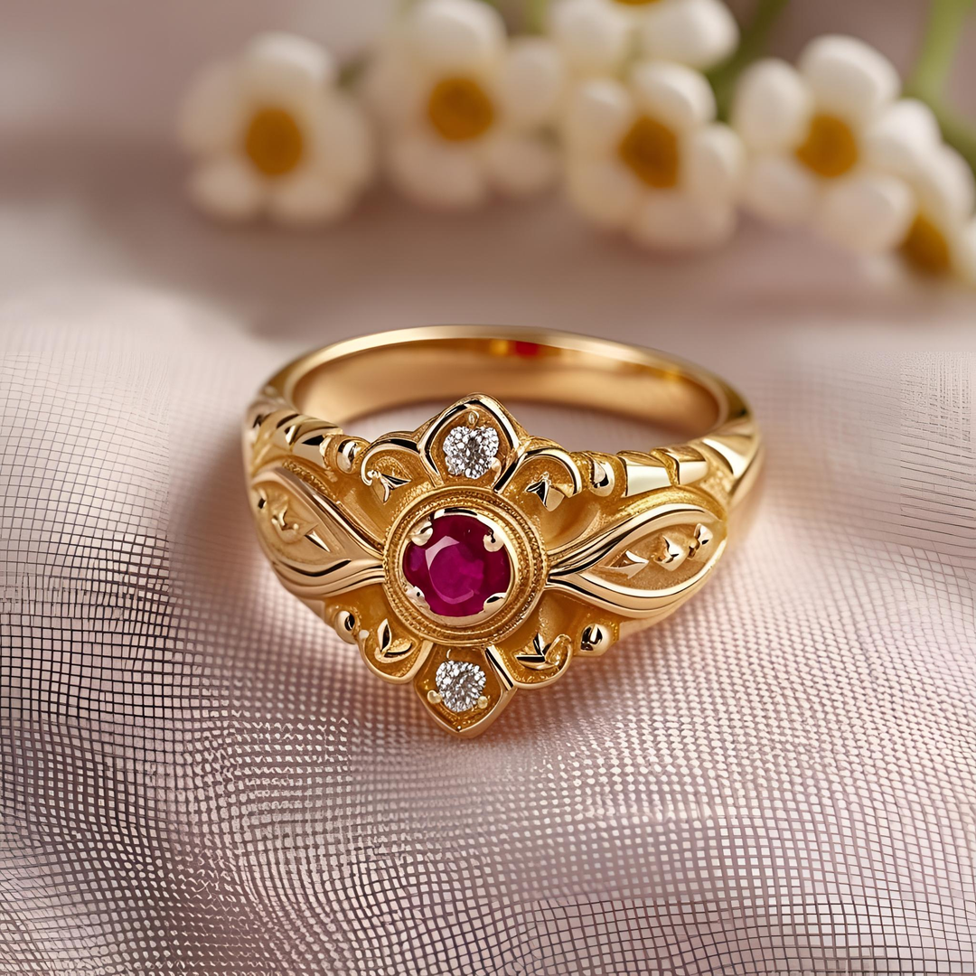 Men’s ruby and diamond ring, ornate vintage-inspired men’s ring, romantic ruby men’s ring, baroque style ruby ring. Unique Custom Men’s Rings | Rare Earth Jewelry
