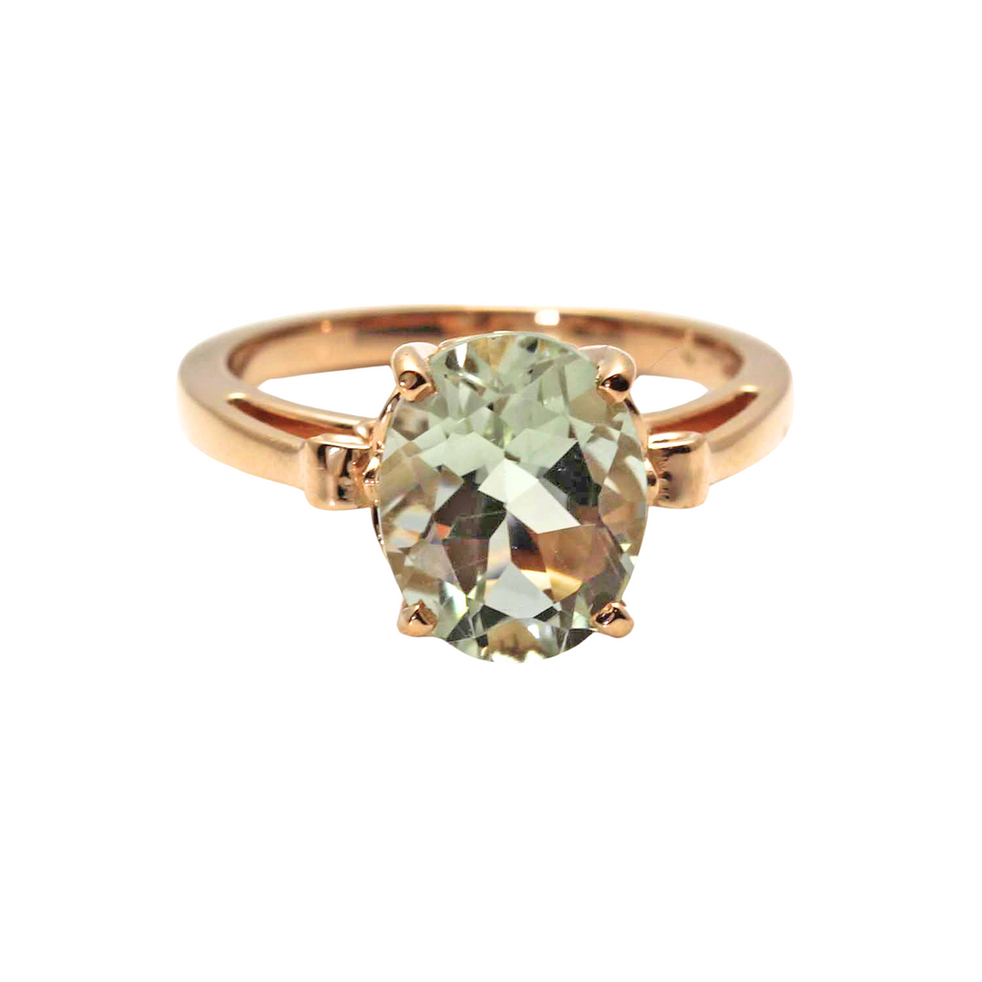 Oval Cut Green Amethyst Ring | Light Green Gemstone in Fleur de Lis Solitaire Design in 14K or 18K Gold