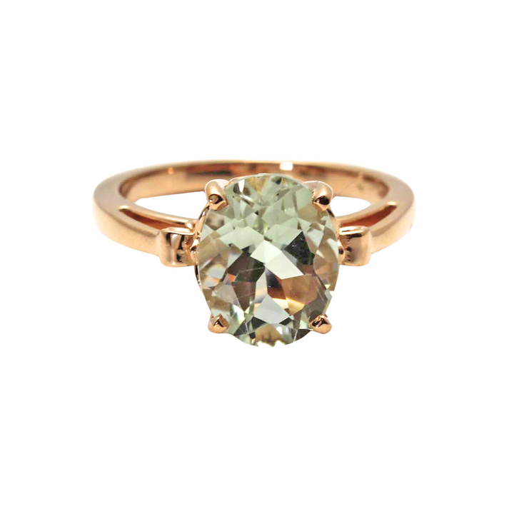 Oval Cut Green Amethyst Ring | Light Green Gemstone in Fleur de Lis Solitaire Design in 14K or 18K Gold