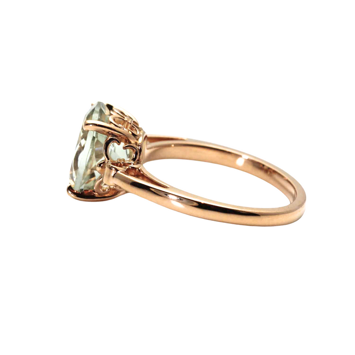 Oval Cut Green Amethyst Ring | Light Green Gemstone in Fleur de Lis Solitaire Design in 14K or 18K Gold