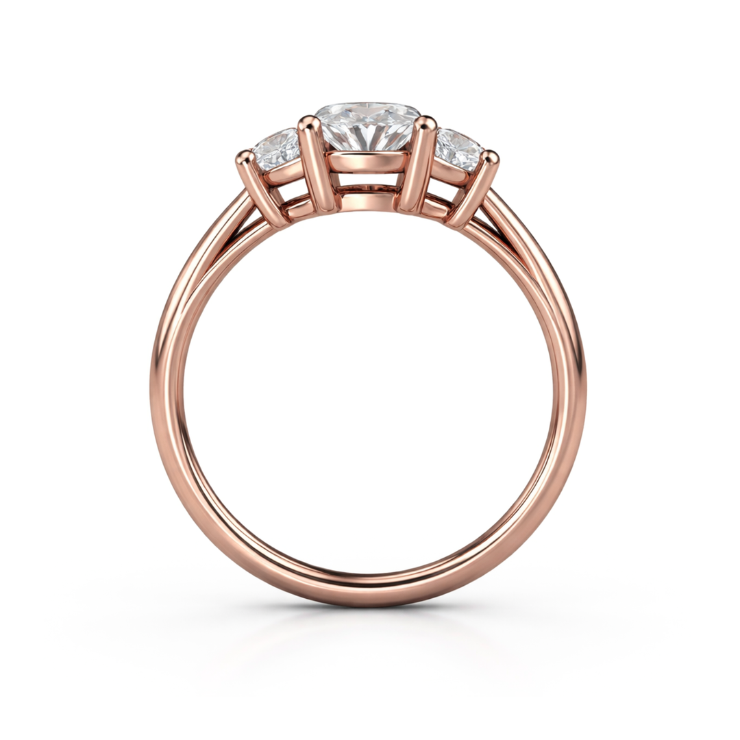 Gallery View of Oval Moissanite Three Stone Engagement Ring, Classic 3 Stone Design | Rare Earth Jewelry