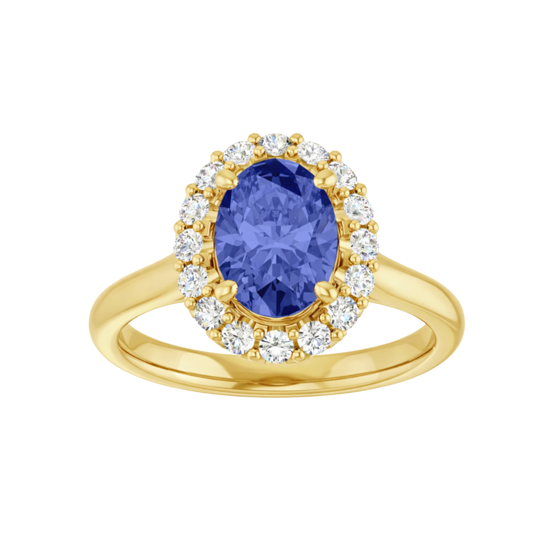Oval Tanzanite and Diamond Halo Engagement Ring Featuring a Natural Blue Purple Tanzanite Gemstone | Rare Earth Jewelry