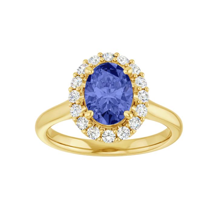 Oval Tanzanite and Diamond Halo Engagement Ring Featuring a Natural Blue Purple Tanzanite Gemstone | Rare Earth Jewelry
