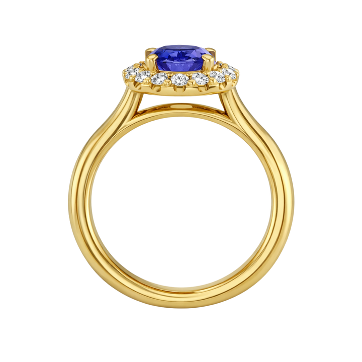 Oval Tanzanite Engagement Ring with Diamond Halo and Classic Gallery Cathedral Setting | Rare Earth Jewelry