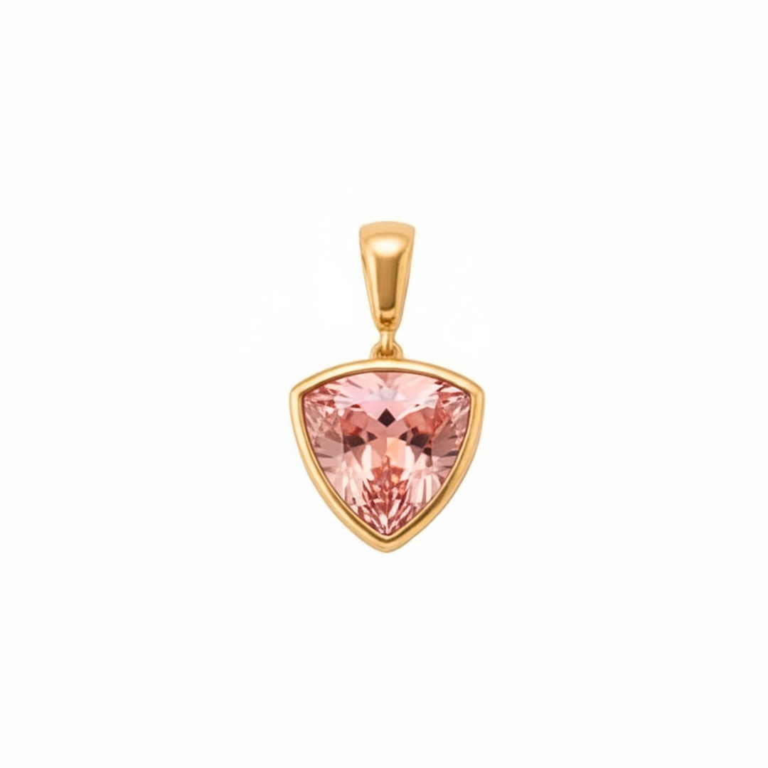 Padparadscha Sapphire Trillion Pendant in 14K Yellow Gold, Pink Sapphire Necklace | Rare Earth Jewelry