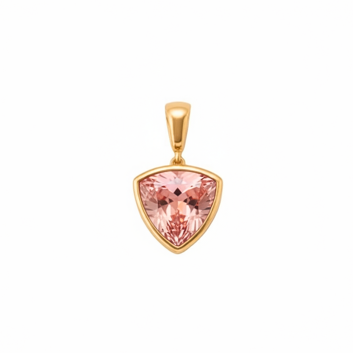 Padparadscha Sapphire Trillion Pendant in 14K Yellow Gold, Pink Sapphire Necklace | Rare Earth Jewelry