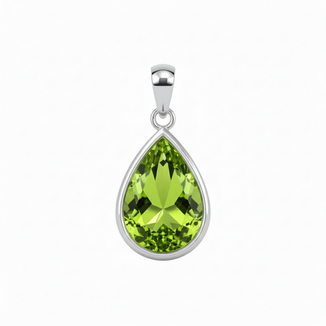 Peridot Pear Cut Pendant in 14K White Gold, August Birthstone Pendant, Minimalist Design | Rare Earth Jewelry