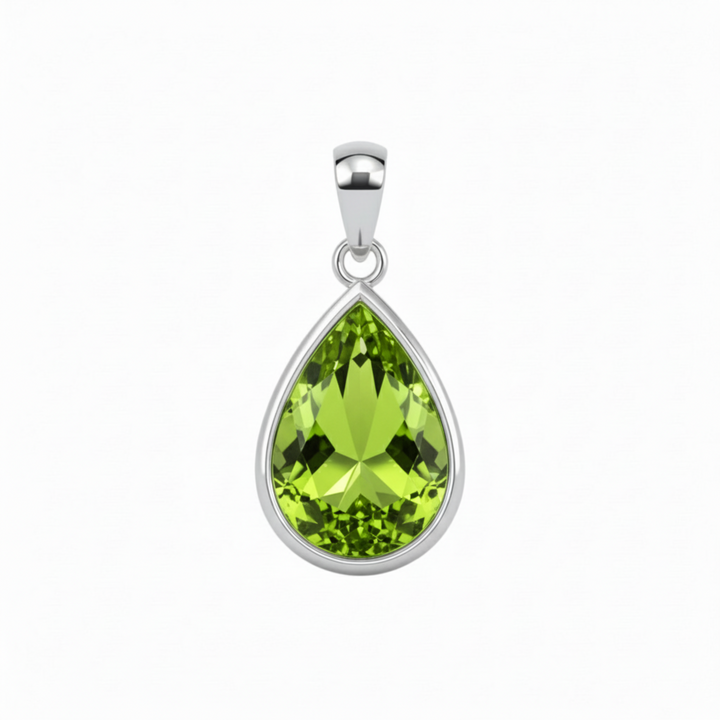 Peridot Pear Cut Pendant in 14K White Gold, August Birthstone Pendant, Minimalist Design | Rare Earth Jewelry