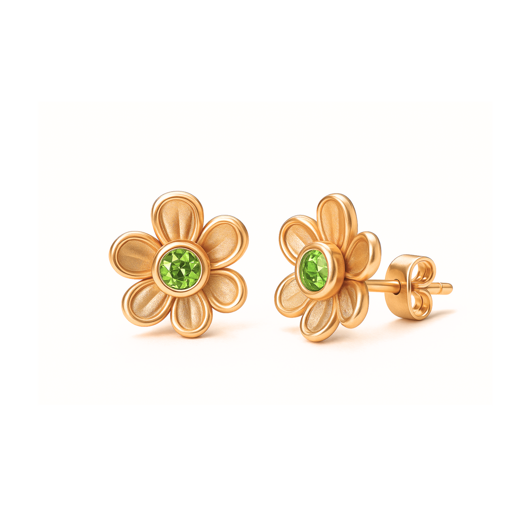 Peridot Stud Earrings in Solid 14K or 18K Gold Floral Design, Natural Green Gemstone Earrings,  August Birthstone Flower Earrings | Rare Earth Jewelry