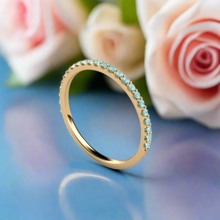 Petite Pave Set Blue Diamond Band, Light Blue Diamond Wedding Ring, Thin Stackable Diamond Band | Rare Earth Jewelry