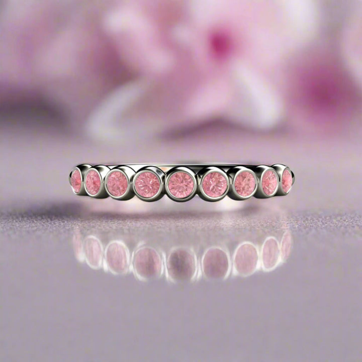 Pink Diamond Wedding Band, Stackable Bezel Set Ring, 14K or 18K Gold Bubble Band | Rare Earth Jewelry