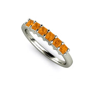 Princess cut Citrine ring square stone stacking band, wedding ring or anniversary band in white gold.