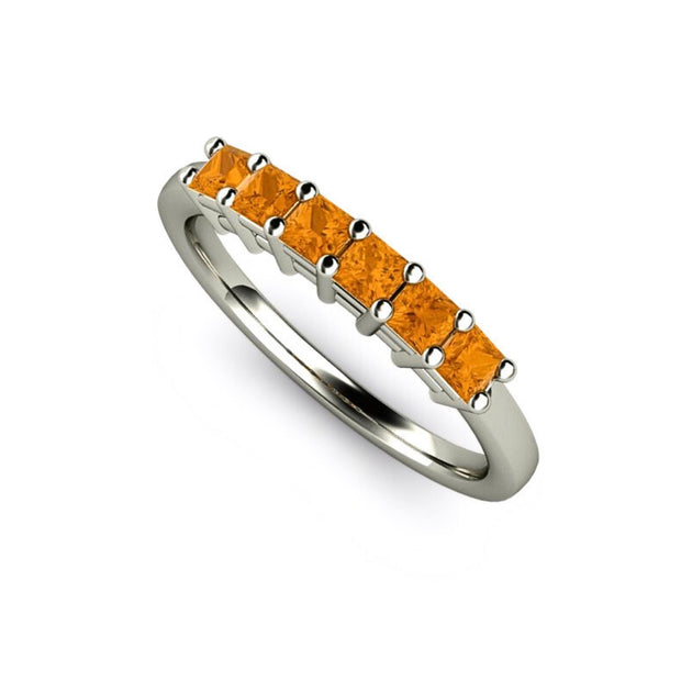 Princess cut Citrine ring square stone stacking band, wedding ring or anniversary band in white gold.