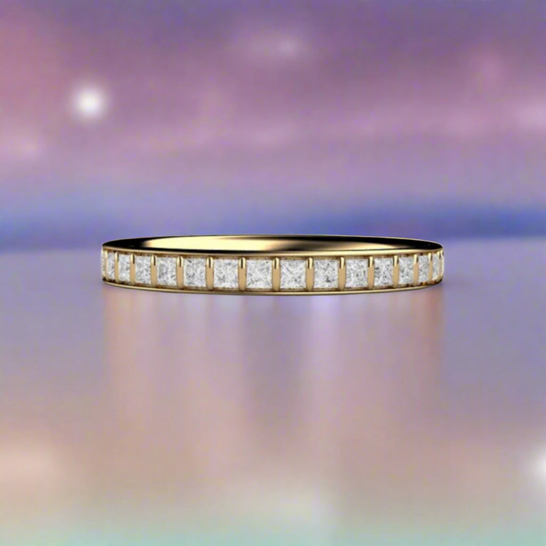 Modern Diamond Wedding Band, Square Princess Cut Natural Diamond Wedding Ring or Stackable Band in Gold | Rare Earth Jewelry