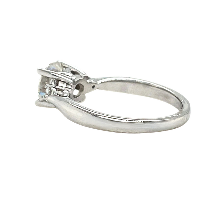 View of the setting of the 1ct three stone round lab grown diamond engagement ring | Rare Earth Jewelry