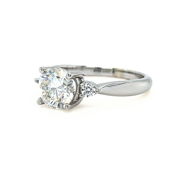 1ct Round Lab Grown Diamond Ring, Trio Engagement Ring, Classic Three Stone Design with Tapered Shank in Gold or Platinum | Rare Earth Jewelry
