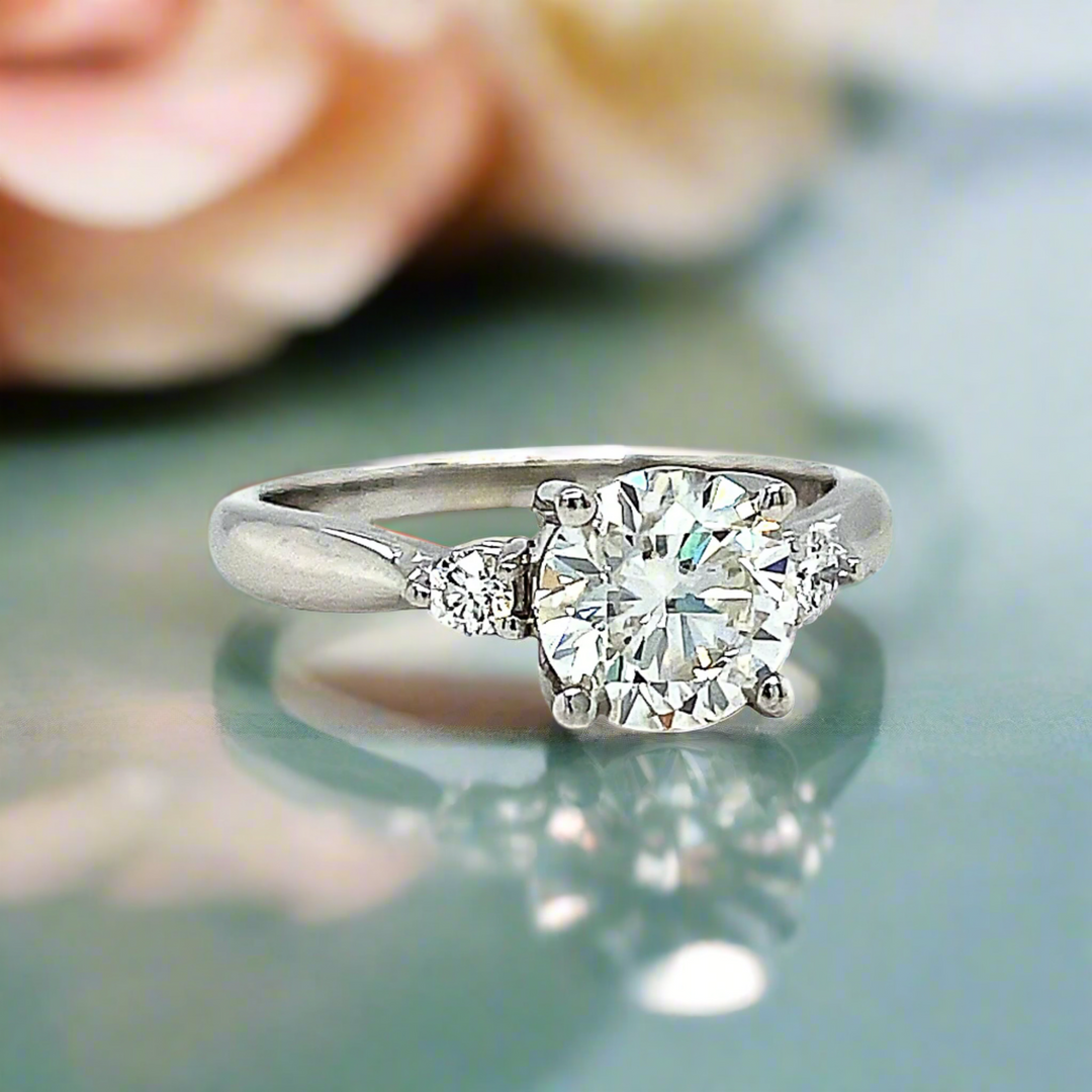 1 Carat Round Lab Grown Diamond Engagement Ring, Classic Three Stone Diamond Ring in Gold or Platinum | Rare Earth Jewelry
