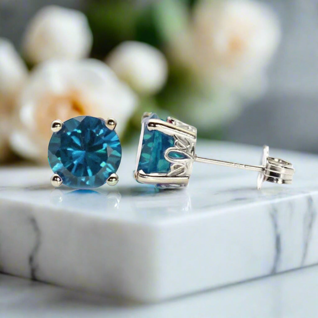 14K Gold London Blue Topaz Earrings, Natural Blue Topaz Studs, Round Blue Gemstone Earrings, December Birthstone Jewelry | Rare Earth Jewelry