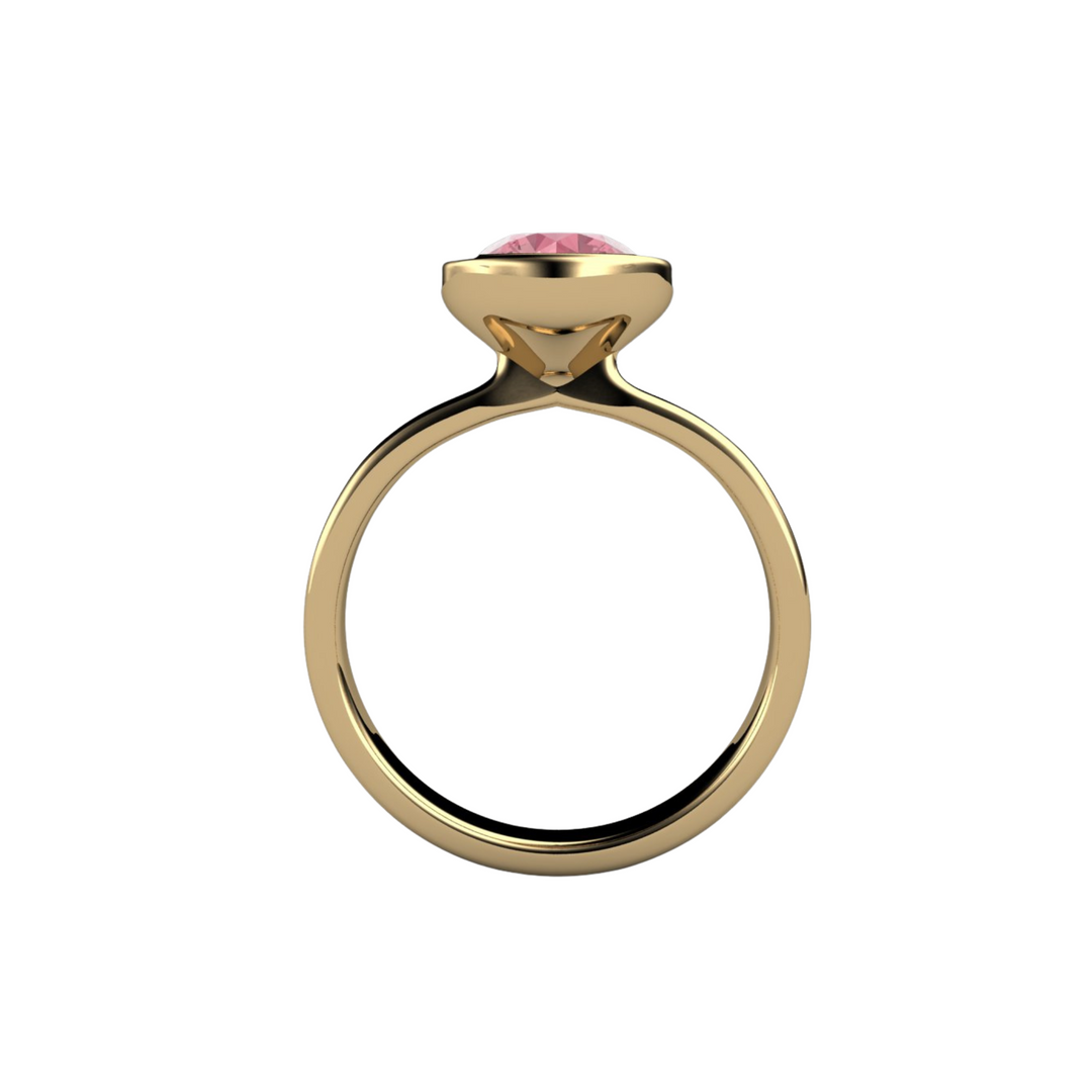 Reserved for Juss | Sakura Pink Moissanite Engagement Ring | Round Bezel Set Solitaire