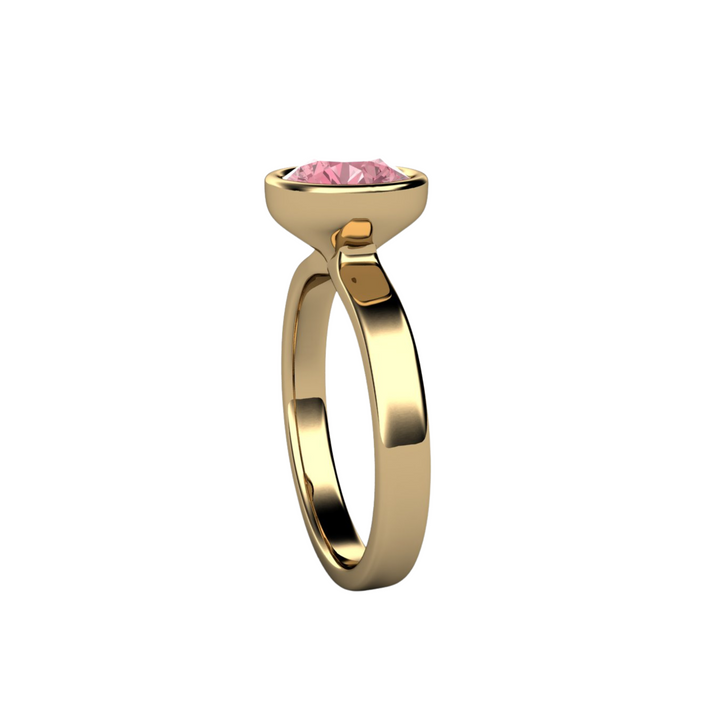 Reserved for Juss | Sakura Pink Moissanite Engagement Ring | Round Bezel Set Solitaire