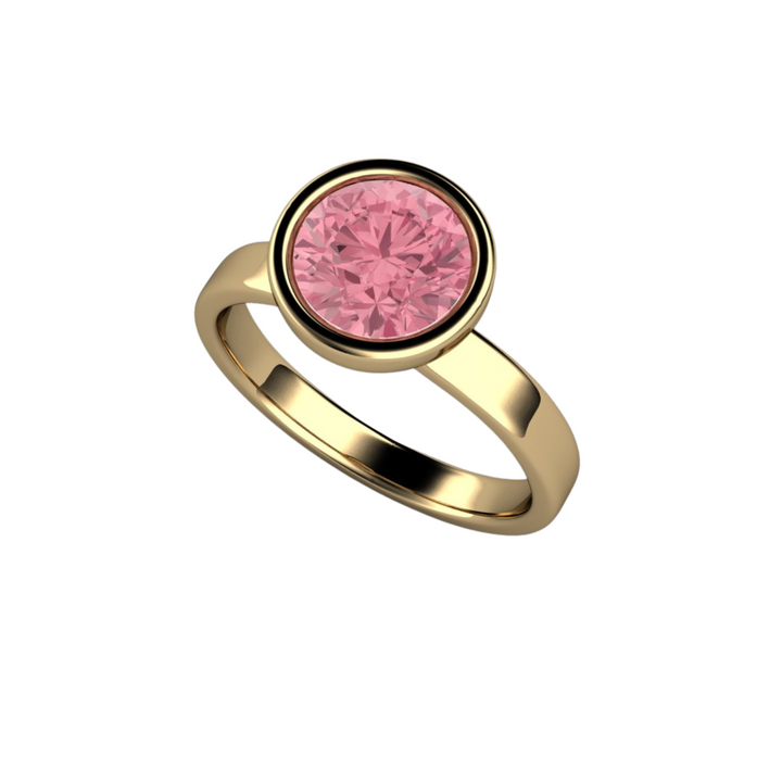 Reserved for Juss | Sakura Pink Moissanite Engagement Ring | Round Bezel Set Solitaire