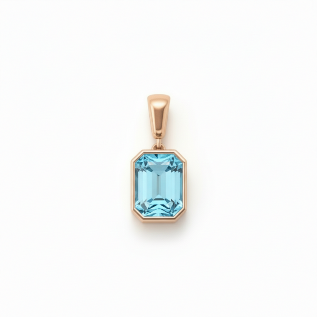 sky blue topaz pendant emerald cut in 14k rose gold aqua blue gemstone | Rare Earth Jewelry