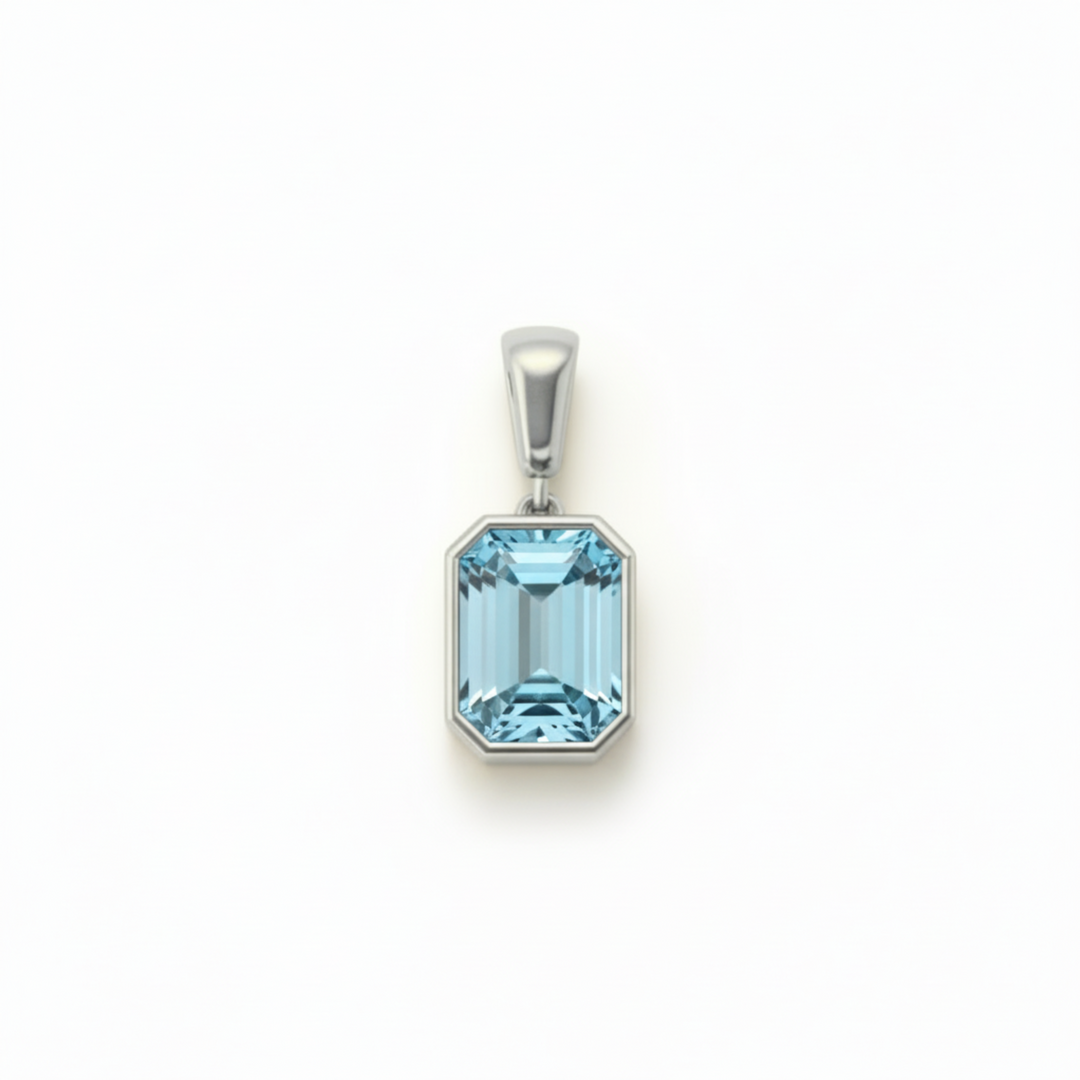 emerald cut sky blue topaz pendant in 14k white gold light blue december birthstone | Rare Earth Jewelry