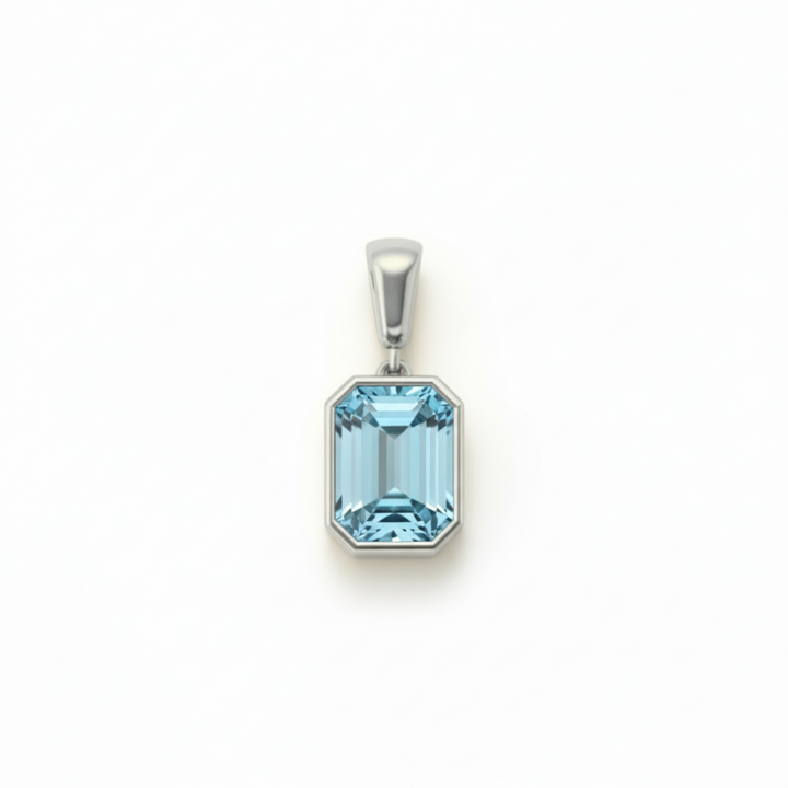 emerald cut sky blue topaz pendant in 14k white gold light blue december birthstone | Rare Earth Jewelry
