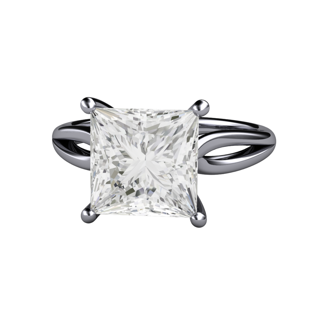 Princess Cut Moissanite Engagement Ring in Platinum, 3 Carat Square Lab Grown Diamond Alternative Solitaire Ring, Eco-Friendly Engagement Ring | Rare Earth Jewelry