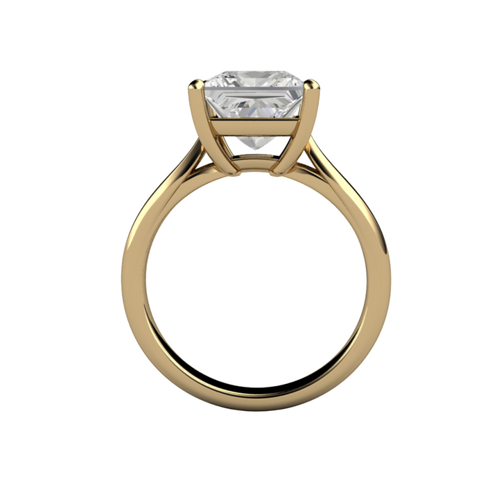 Square Moissanite Engagement Ring, 3 Carat Princess Cut Forever One Moissanite Solitaire, Profile View Showing Classic Basket Design | Rare Earth Jewelry