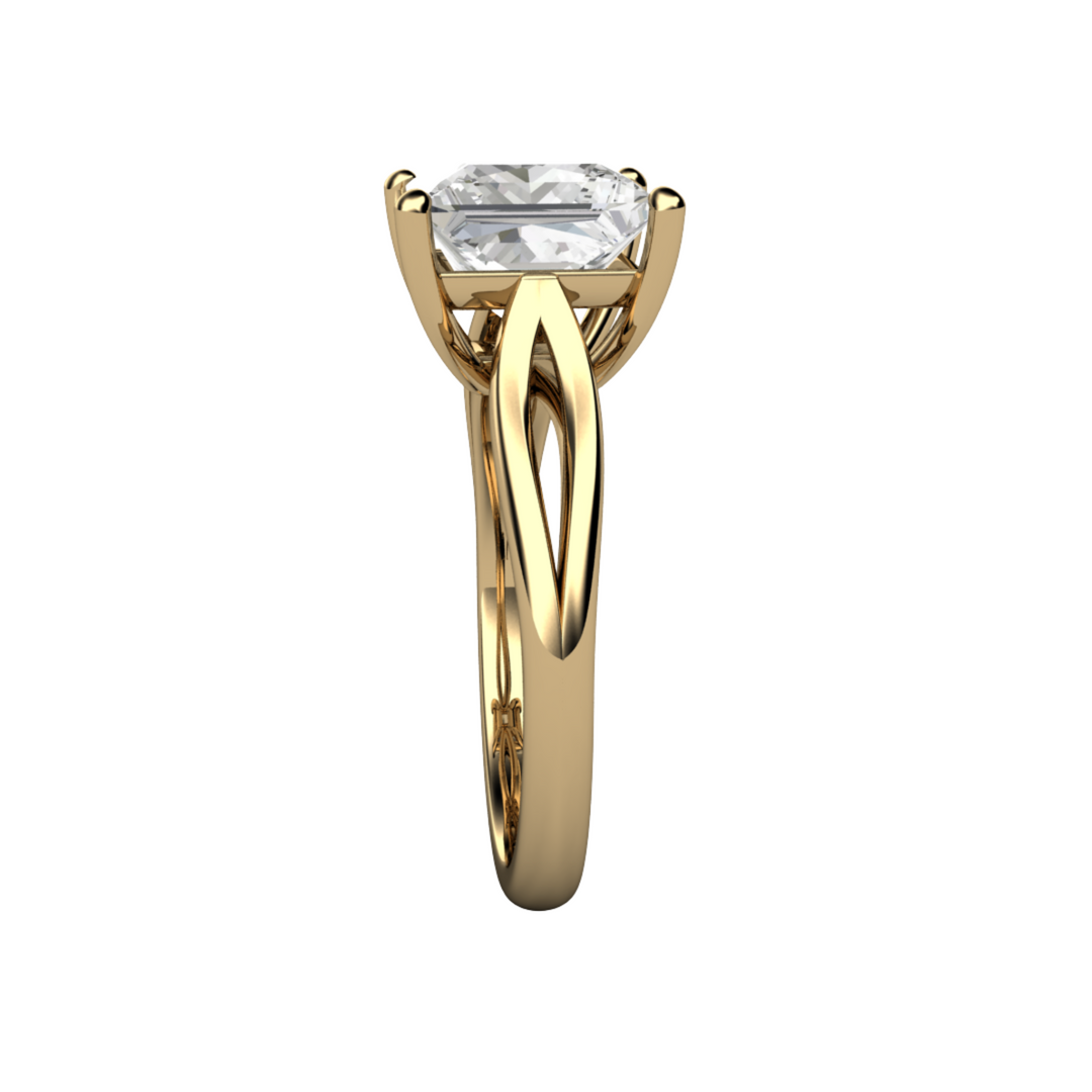 Square Moissanite Engagement Ring, Side View Showing Split Shank Design, 3 Carat Princess Cut Forever One Moissanite Solitaire Ring | Rare Earth Jewelry 