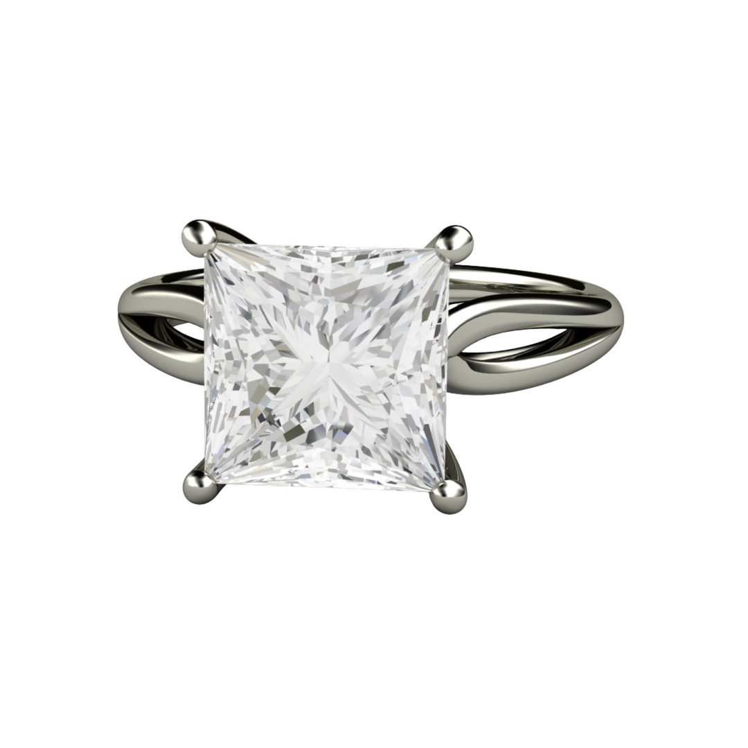 8mm Square Colorless Moissanite Engagement Ring in White Gold, 3ct Princess Cut Forever One Moissanite Solitaire with Split Shank Design | Rare Earth Jewelry