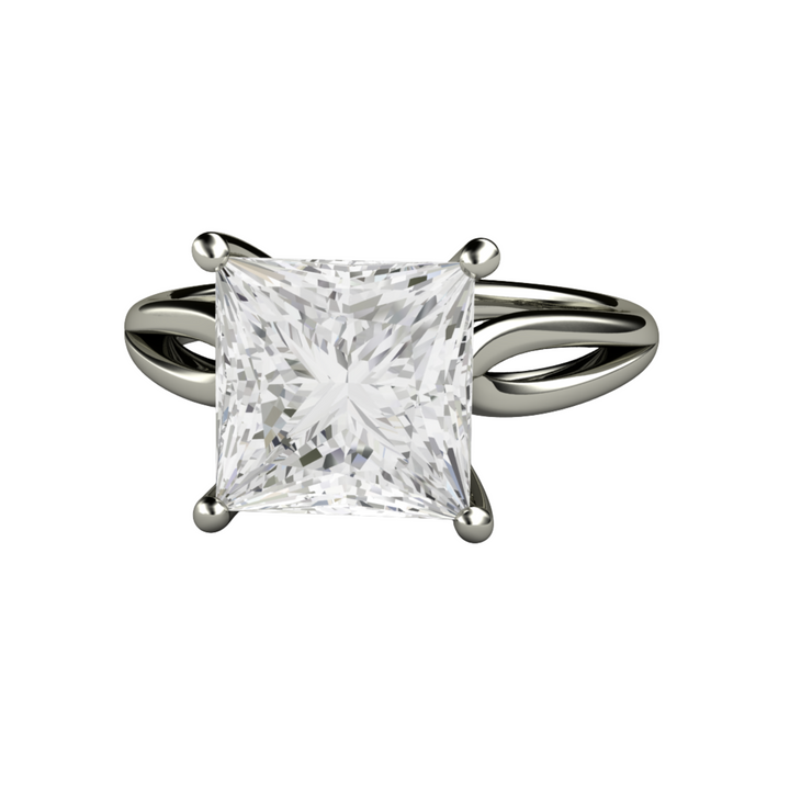 8mm Square Colorless Moissanite Engagement Ring in White Gold, 3ct Princess Cut Forever One Moissanite Solitaire with Split Shank Design | Rare Earth Jewelry