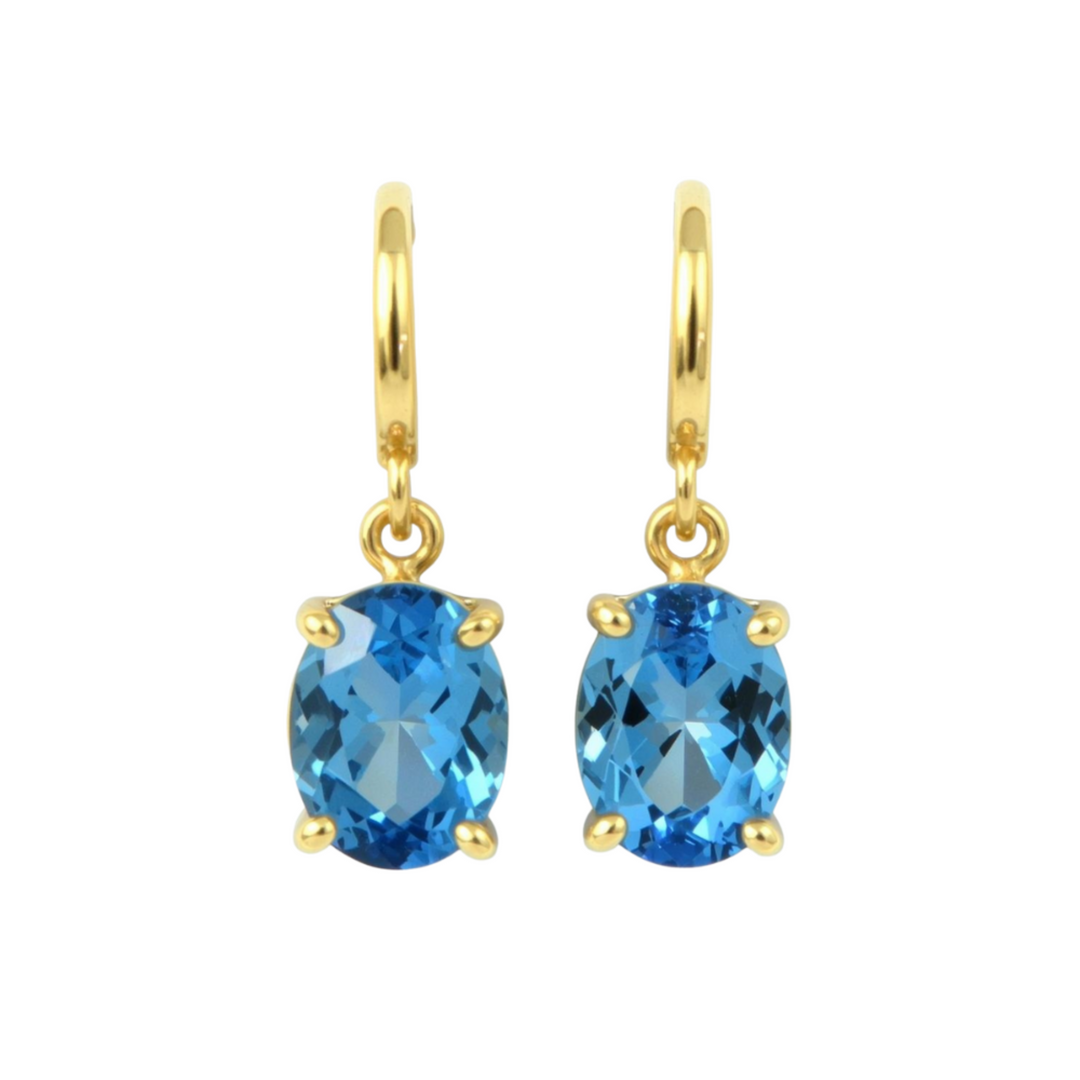 Oval Swiss Blue Topaz Drop Earrings in 14K Gold, December Birthstone Dangle Earrings, Natural Blue Gemstone | Rare Earth Jewelry
