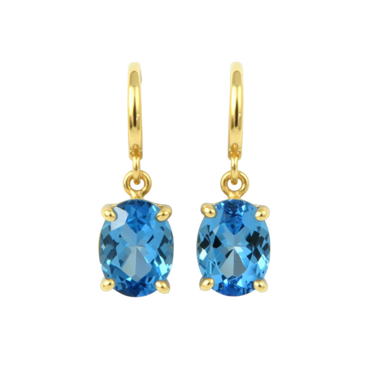 Oval Swiss Blue Topaz Drop Earrings in 14K Gold, December Birthstone Dangle Earrings, Natural Blue Gemstone | Rare Earth Jewelry