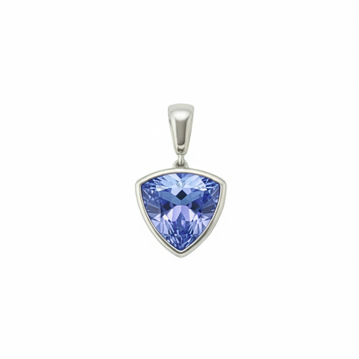 Trillion cut Ceylon blue sapphire pendant in 14K white gold, modern sapphire necklace | Rare Earth Jewelry