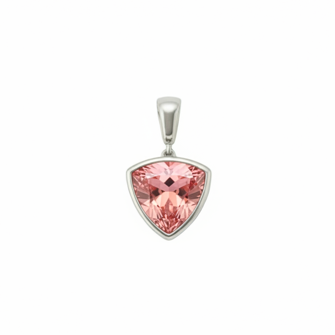 Pink Padparadscha Sapphire Trilliant Pendant in 14K White Gold Bezel Setting | Rare Earth Jewelry