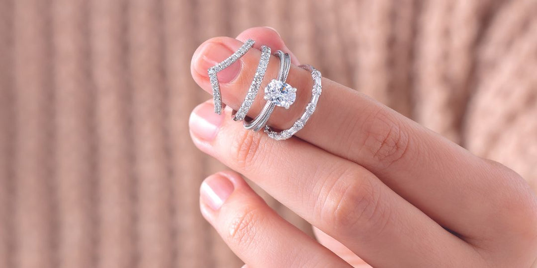 Assorted white gold  and platinum wedding bands and diamond stacking rings from Rare Earth Jewelry. Perfect for customizing your bridal set.