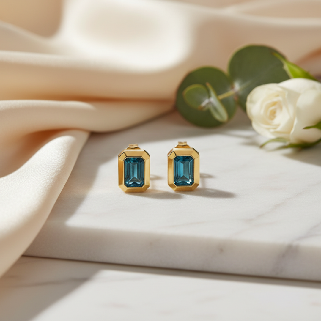 14K Gold London Blue Topaz earrings, December birthstone jewelry and gift idea | Rare Earth Jewelry