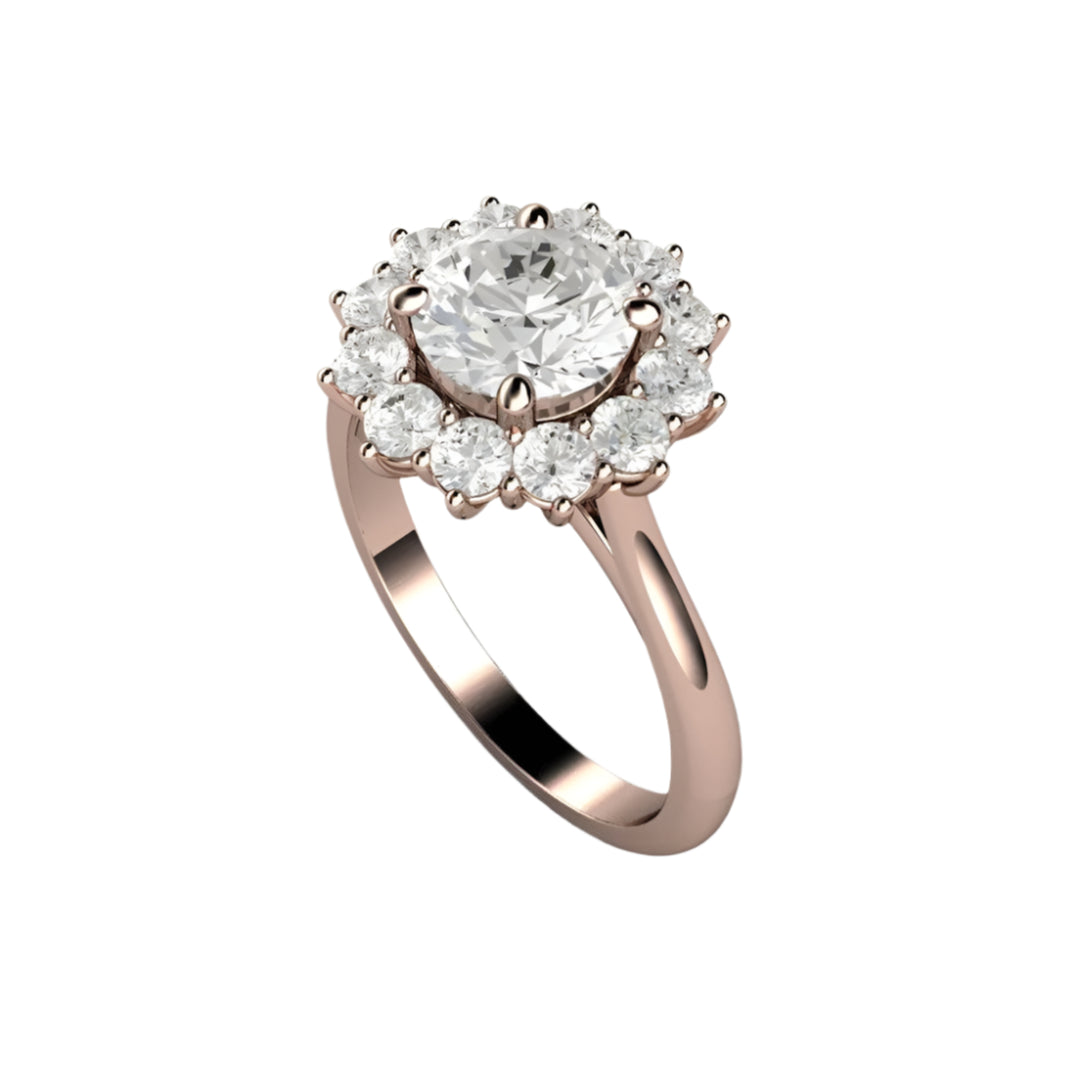Vintage Style Moissanite Engagement Ring with Flower Shaped Cluster and 7mm Round  Charles & Colvard Forever One Moissanite | Rare Earth Jewelry 