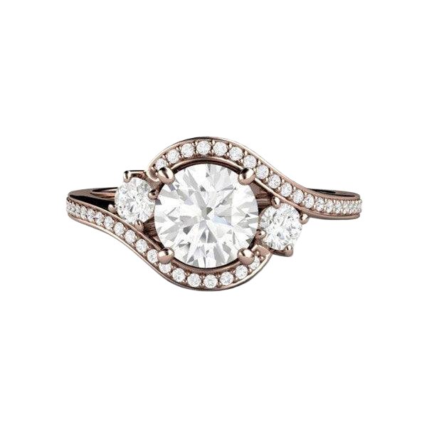 1ct Diamond Engagement Ring 3 Stone Bypass Vintage Style Halo, Rare Earth Jewelry