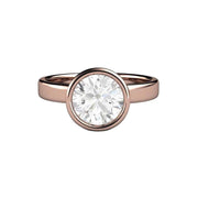 1 Carat Round Moissanite Solitaire Engagement Ring Simple Bezel Setting 14K Rose Gold - Engagement Only - Rare Earth Jewelry