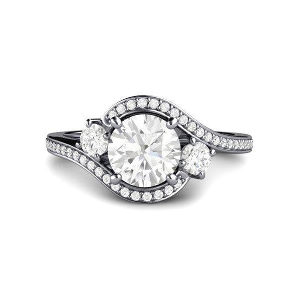 1ct Diamond Engagement Ring 3 Stone Bypass Vintage Style Halo, Rare Earth Jewelry