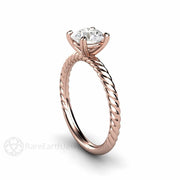 1 Carat Moissanite Solitaire Engagement Ring with Rope Twisted Band 18K Rose Gold - Engagement Only - Rare Earth Jewelry
