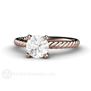 1 Carat Moissanite Solitaire Engagement Ring with Rope Twisted Band 14K Rose Gold - Engagement Only - Rare Earth Jewelry